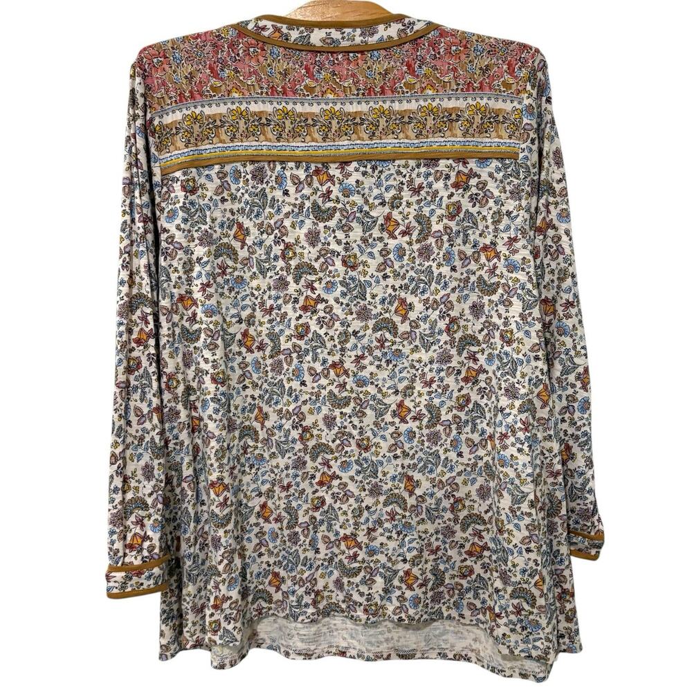 J. Jill | Top Pullover Floral 3/4 Sleeves Casual Cotton Blend V Neck- Size Large - Picture 8 of 8